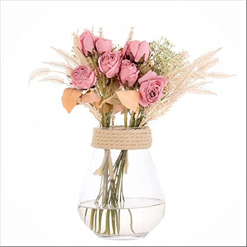 huaao 2pcs Künstliche Blumen Seidenblumen Rose und Weizenähren Blumenarrangements Kunststoff Dekor Pflanzen Bouquet Braut Hochzeitsstrauß Hausgarten Büro Raumdekoration Tisch-Mittelstücke (Rosa) von huaao