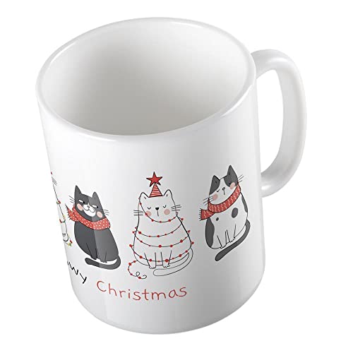 Huuraa Kaffeetasse Meowy Christmas Katzen weihnachtlicher Kaffeebecher 330ml Keramik Tasse für die Weihnachtszeit von Huuraa