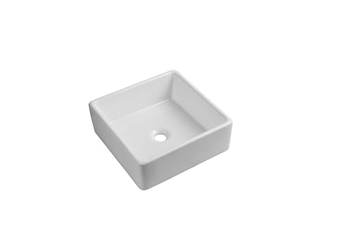 iBathUK Moderne quadratische Keramik-Waschtisch-Waschtisch-Aufsatzwaschbecken, 380 x 380 mm, Weiß von iBathUK