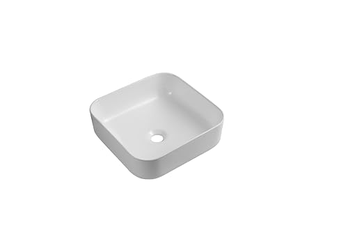 iBathUK Moderne quadratische Keramik-Waschtisch-Waschtisch-Aufsatzwaschbecken, 390 x 390 mm, Weiß von iBathUK