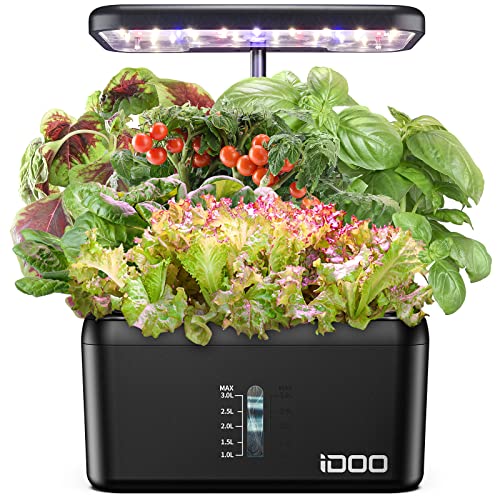 iDOO Hydroponische Anzuchtsysteme, 8 Pods Smart Garden Anzuchtsystem mit LED Pflanzenlampe, Automatisch Timer Indoor Kräutergarten Kit, Höhenverstellbar, 38cm, Schwarz von iDOO