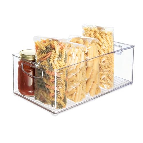 iDesign bac rangement frigo, grande boîte alimentaire spacieuse en plastique, boîte conservation alimentaire à poignées, transparent, Groß und Tief von InterDesign