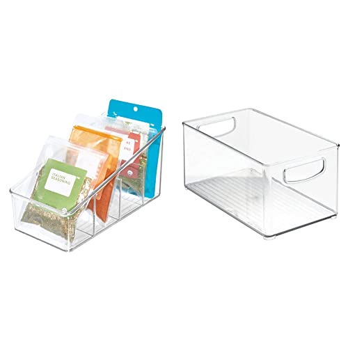 iDesign boîte de rangement à 4 compartiments, transparent & Cabinet/Kitchen Binz Aufbewahrungsbox, mittelgroßer & tiefer Küchen Organizer aus Kunststoff, durchsichtig, 25,4 cm x 15,2 cm x 12,7 cm von InterDesign