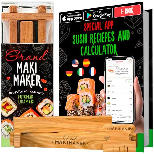 iSottcom Sushi Maker - Einfach japanische Sushi Rollen mit Maki Maker selber machen: Leckere Rezepte und Taschenrechner-App inklusive - aus Buchenholz gefertigt - das perfekte Geschenk! von iSottcom