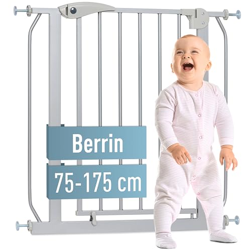 ib style® Berrin Treppengitter 67-175cm | Türschutzgitter | Ohne Bohren | 90° Stop | Auto-Close | Silbermatt |165-175 cm von ib style