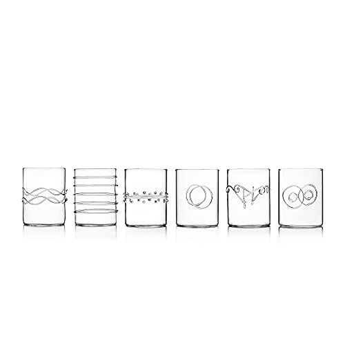 Deco Set aus 6 Wassergläsern mit transparenten Verzierungen von Ichendorf Milano