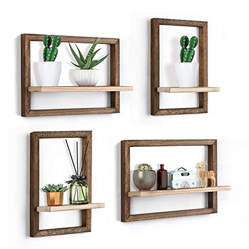 idee-home Schwebende Regale für Wand, Rustikale Quadratische Schweberegale 4er Set Holz Wandregale, Hängeregale für Wanddekoration, Wohnzimmer, Küchenaufbewahrung Braun von idee-home