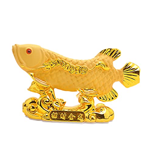 ifundom Arowana-Ornamente Fischauto-Statue -Ornament Desktop- Verzierung Goldene Statue Autodekoration Fisch-Statue-Auto-Ornament Glückliche Fischstatue Harz Plattfisch Im Auto von ifundom