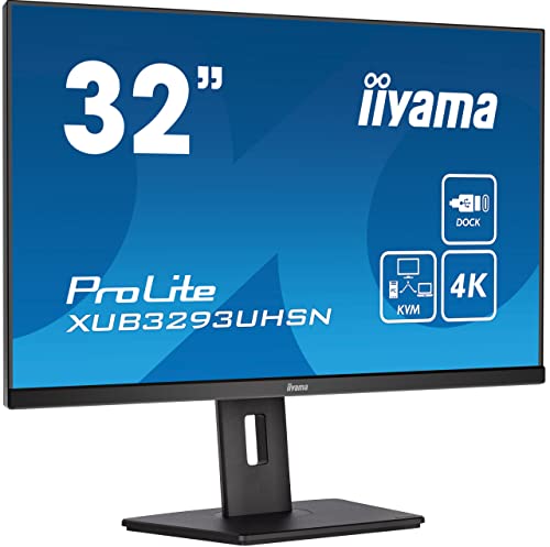 iiyama Prolite XUB3293UHSN-B5 80cm 31,5" IPS LED Monitor 4K UHD HDMI DP USB3.0 USB-C 65W LAN KVM-Switch Slim-Line Höhenverstellung schwarz von iiyama