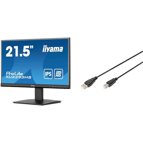 iiyama PC -Bildschirm XU2293HS -B5-22 FHD - IPS SPLAB - 3 MS - 75Hz - HDMI/DILDPORT & DIGITUS USB 2.0 Anschlusskabel - 1.8 m - USB A (St) zu USB B (St) von iiyama