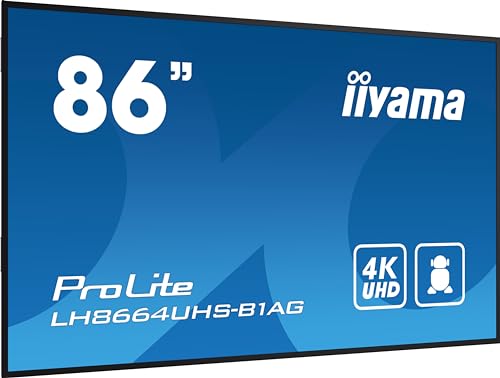 iiyama ProLite LH8664UHS-B1AG 217.4cm 85.6" Digital Signage Display IPS LED Panel 4K UHD HDMI Audio-in USB2.0 RS-232c RJ45 Mediaplayer Android 11 OS WiFi 24/7 schwarz von iiyama