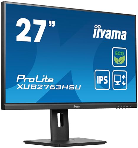 iiyama Prolite XUB2763HSU-B1 68,6cm 27" IPS LED-Monitor Full-HD 100Hz HDMI DP USB3.2 Slim-Line Höhenverstellung Pivot FreeSync Energieklasse B schwarz von iiyama
