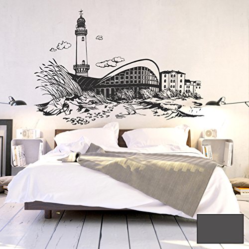 ilka parey wandtattoo-welt® Wandtattoo Wandbild Wandaufkleber Wandsticker Aufkleber Sticker Ostsee Küste Warnemünde Leuchtturm M1899 ausgewählte Farbe: *dunkelgrau* ausgewählte Größe: *XL - 143cm breit x 100cm hoch* von ilka parey wandtattoo-welt