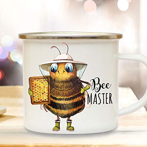 ilka parey wandtattoo-welt Emaille Becher Camping Tasse Imkerbiene Imker Biene Bienchen Spruch Bee Master Kaffeetasse Geschenk Kaffeebecher eb505 von ilka parey wandtattoo-welt