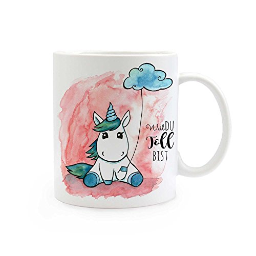 ilka parey wandtattoo-welt Tasse Becher Kaffeetasse Kaffeebecher Einhorntasse Einhorntassen Einhornbecher Einhorn Tasse Einhorn mit Wolke und Spruch Weil du toll bist ts300 von ilka parey wandtattoo-welt