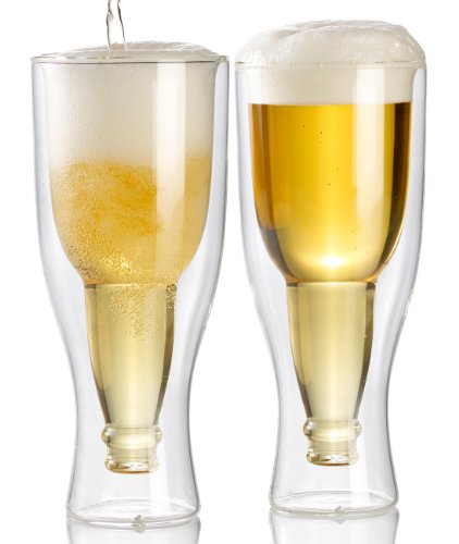 infactory Doppelwandige Gläser: Doppelwandiges Bierglas, 0,2 l im 2er-Set (Bier-Gläser Doppelwand, Hopside Bierglas, Scherzartikel) von infactory