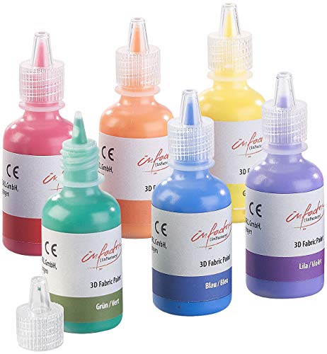 infactory Stofffarben: 6er-Set Textilfarben in Gelb, Orange, Rot, Lila, Blau, Grün, je 30 ml (Batikfarbe, Textilmalfarben, Waschmaschine) von infactory