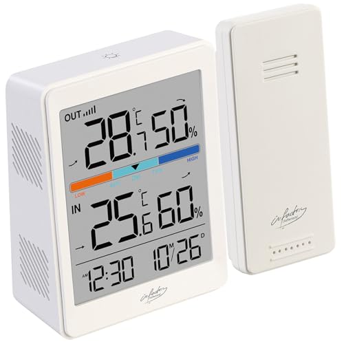infactory Thermo Hygrometer: Außen- und Innen-Thermometer und Hygrometer mit Funk-Außensensor, 60 m (Thermometer mit Funk-Außenfühler, Luftfeuchtigkeitsmessgerät, Außentemperatur) von infactory