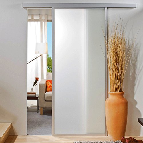 inova Glasschiebetür Komplettset 865x2035 mm weiß matt mit 33 mm Aluminium Rahmen Profil und Laufschiene inklusive Softclose von inova