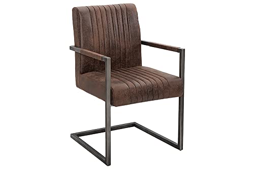 Invicta Interior Moderner Freischwinger Stuhl Big Aston Vintage braun Eisengestell gebürstet Armlehnenstuhl Esszimmerstuhl von Invicta Interior