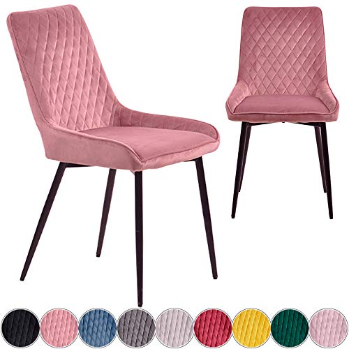 iomangio® 2X Esszimmerstühle 2er Set | Pink Esszimmerstuhl Küchenstuhl | Polsterstuhl Design Stuhl mit Rückenlehne, mit Sitzfläche aus Samt/Stoffbezug | Gestell aus Metall | Samt Stühle von iomangio