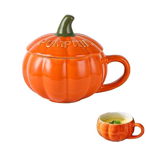 Kaffeetasse, Kürbistasse, Keramik, Kürbis-Kaffeetassen, Halloween-Herbst-Tasse, niedliche Tassen, Halloween-Tassen mit Deckel für Tee, Milch, Kaffee und heiße Getränke von itrimaka