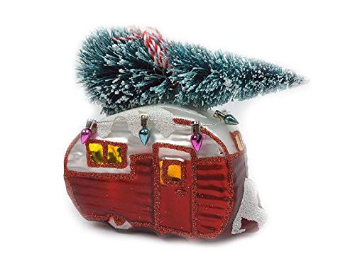 Baumschmuck Wohnwagen mit Weihnachtsbaum - Camper Baumkugel Caravan, Weihnachtsdeko, Christbaumkugel von itsisa