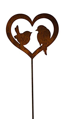 Blumenstecker 2 Vögelchen im Herz im Rost Design H:35 cm - Rostfigur für den Garten, Gartendeko, Metalldeko von itsisa