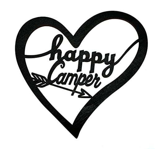 Camping Schild Happy Camper, Deko Wohnwagen, Wohnmobil, Camping Spruch (Herz schwarz), Camping Deko, Geschenk für Camper von itsisa