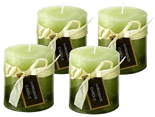 itsisa Stumpenkerze, handgemacht lindgrün (4er Set) 7,2 x 6,8 cm - Kerze für Adventskranz, Kerzen von itsisa