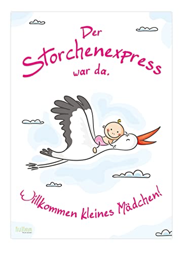 Poster Storch zur Geburt Baby I rosa Mädchen I XL Plakat DIN A2 I Willkommen zu Hause Begrüßung mit Klapperstorch I Geburtsgeschenk Deko Babyparty Geburtsstorch Schild von iulias Freude schenken!