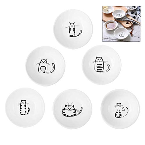 iwobi 6 Stück Sojasaucenteller aus Keramik, Sojasaucenteller, Sojasaucenschüssel, Porzellan, Snack-Servierteller von iwobi