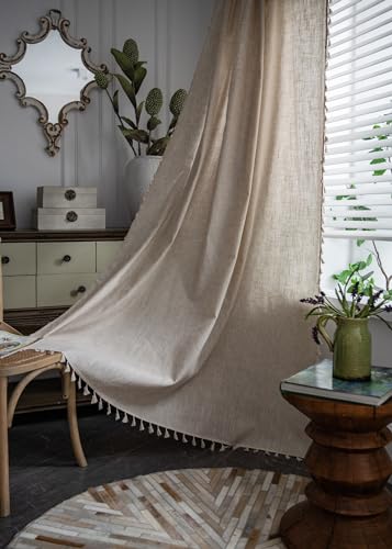 iyoimono Boho Vorhänge Beige Leinen Einfarbig Vintage Vorhänge Landhausstil Häkeln Stricken Gardinen,Polyester Baumwolle Lace Transparent Vorhang für Küche Wohnzimmer Schlafzimmer,2 Stück,B150×H160cm von iyoimono