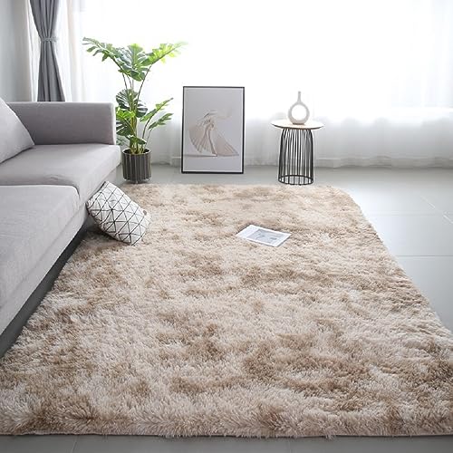 iyoimono Flauschiger Hochflor Rechteckig Teppich Wohnzimmer Schlafzimmer Teppich Moderne Stilvoll Rug 160x200cm Abriebfest Anti-Rutsch Waschbar Khaki Teppich von iyoimono