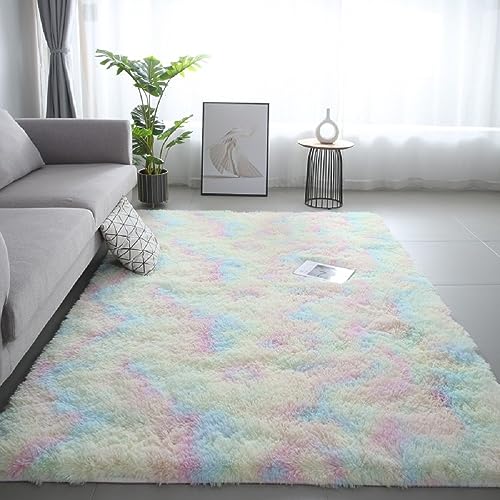 iyoimono Hochflor Teppich Langflor Wohnzimmer Teppich Modern Flauschig Weich Rechteckig Teppich für Wohnzimmer Kinderzimmer Schlafzimmer Flur Läufer Regenbogen Shaggy Teppich Innen 100x200cm von iyoimono