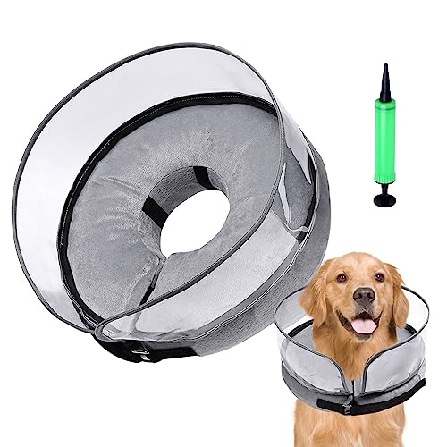 Aufblasbares Hundehalsband+Pumpe, Hunde Kragen nach op schutzkragen Hund weich, Wasserdicht Einstellbar Bequem Hundekragen Leckschutz für Genesung nach Operationen oder Wunden für Hunde (XL (48-64cm)) von jackfru