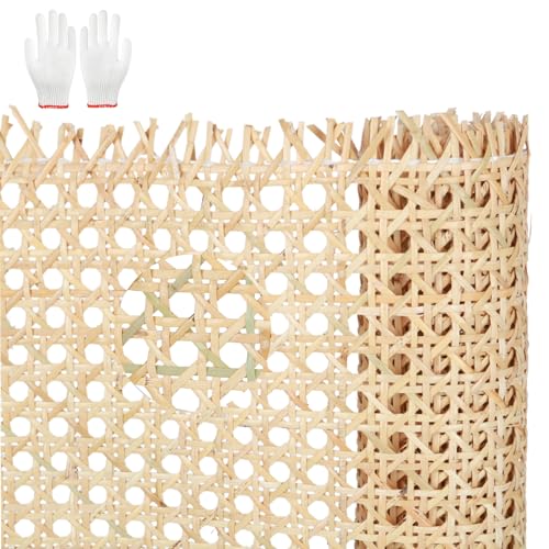 jackfru Natürliches Rattan-Gurtband Rolle, Geflecht Wabengeflecht aus Stuhlflechtrohr für Möbel Heimdekoration+ Handschuhe (Natürliche Farbe, 100 x 60 cm) von jackfru