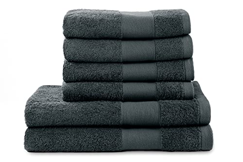 jilda-tex Handtuch Duschtuch Gästetuch Badematte Set Soft Cotton 100% Bio-Baumwolle GOTS (Anthrazit, 6er-Set Hand-/Duschtuch(4x50x100 cm + 2x70x140 cm)) von jilda-tex