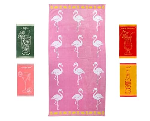 jilda-tex Strandtuch 90x180 cm Badetuch Strandlaken Handtuch 100% Baumwolle Velours Frottier Pflegeleicht (Flamingo Tropical) von jilda-tex