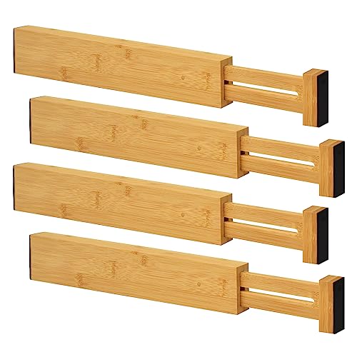 Joeji's Kitchen 4er-Set Bambus Holz Schubladenteiler - Federbelasteter 33cm bis 43cm Erweiterbarer Schubladen-Organizer-Teiler - Multifunktionale Schubladen - Teiler für Kleidung Besteck Werkzeuge von joeji's Kitchen