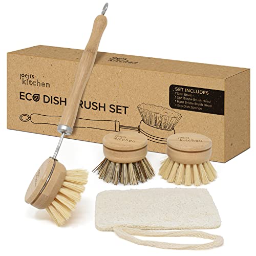 Joeji's Kitchen Reinigungsbürstenset Gemüsebürste - Eco Holz Plastikfreie - Spülbürste mit Austauschbaren Bürstenköpfen - Schrubberbürste inklusive Luffaschwamm von joeji's Kitchen