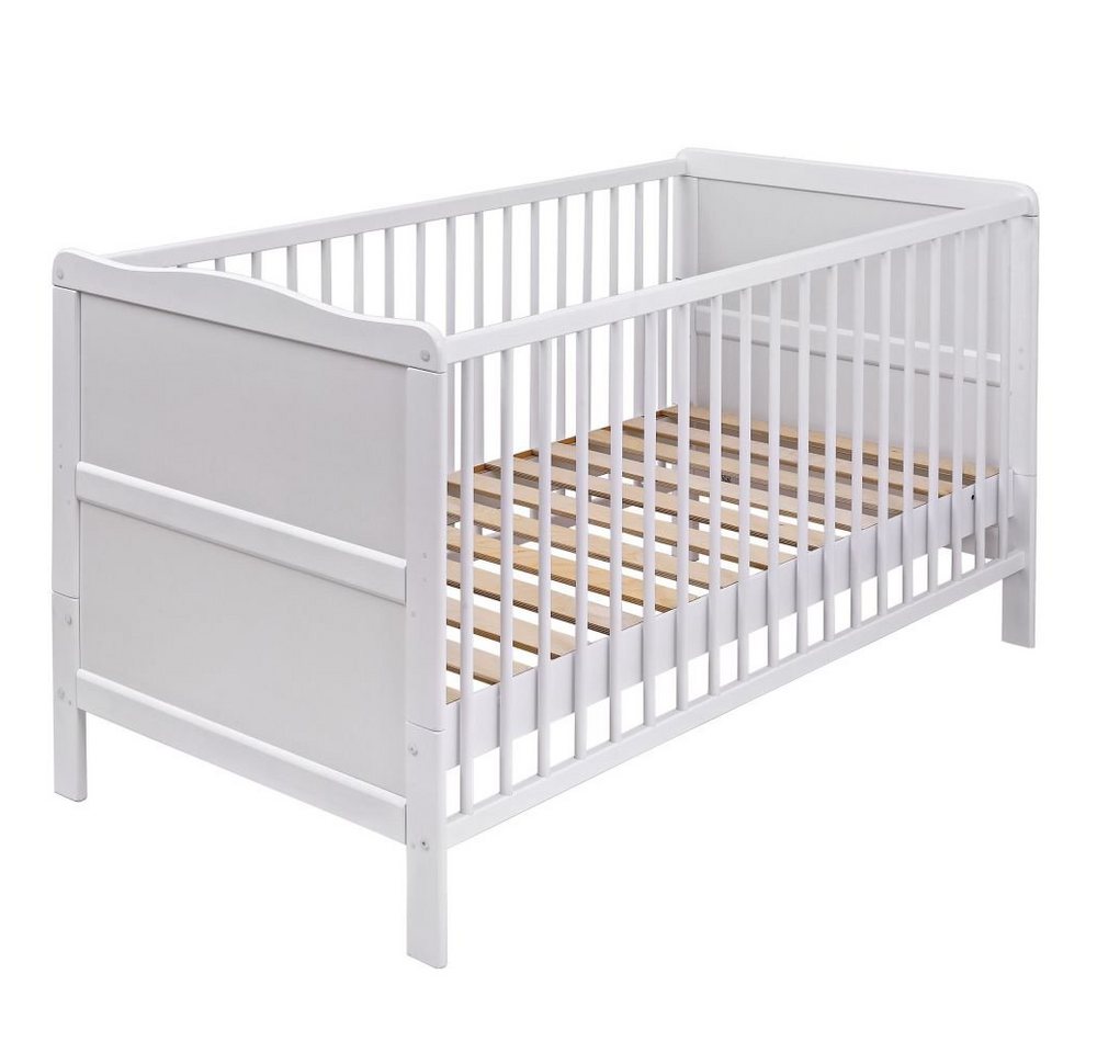 jonka Babybett Mona - Weiß, Kinderbett 70 x 140 cm - umbaubar zu Juniorbett mit Schlupfsprossen von jonka