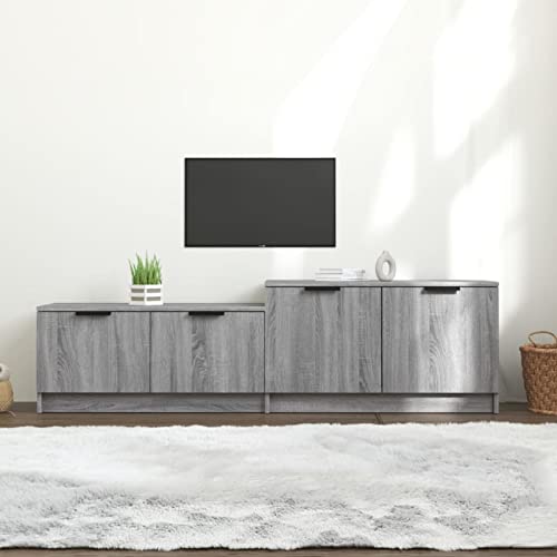 junzai TV-Schrank, TV Lowboard, TV Board, Fernsehtisch, Fernsehschrank, Wohnzimmer, TV Tisch, Fernseher Tisch, Fernsehkommode, Grau Sonoma 158,5x36x45 cm Holzwerkstoff von junzai