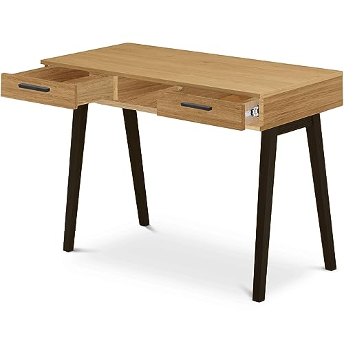 Konsimo Frisk Kollektion Schreibtisch 100x75x48cm - Braun Bürotisch im Skandinavischen Stil - Holzschreibtisch mit Zwei Schubladen - Tisch mit Holzbeinen - Robust Schreibtisch Klein von k. konsimo.