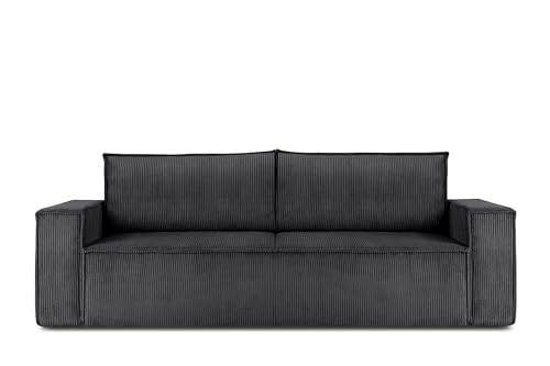 Konsimo Napi Sofa - Schlafsofa - Sofa mit Schlaffunktion - Schlafsofa mit Bettkasten - Couch - Couch mit Schlaffunktion - Sofabett mit abnehmbaren Kissen - Bettsofa - 244 cm - Dunkelgrau von k. konsimo.