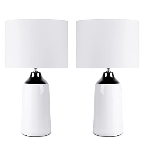 konsimo VENO 2er Set Tischlampe - Schreibtischlampe für Wohnzimmer, Schlafzimmer und Flur - Tischleuchten Leselampe - Desk Lamp - Lampen Bürolampe - Weiß - Keramik und Stoff Table Lamp von k. konsimo.