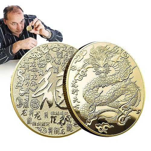 kaarr Sternzeichenmünzen, Traditionelle Chinesische Drachenmünzen, Glücksmünzen, Feng Shui-Münzen, Drachen-Souvenirmünzen, Münzen Für Das Jahr des Drachen Als Glücksbringer von kaarr