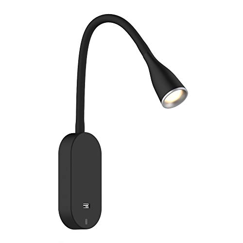 kalb Material für Möbel LED Bettleuchte 'Tulipano II' 4.5W Leseleuchte USB Bettlampe Aufladestation, Farbe:Schwarz von kalb Material für Möbel
