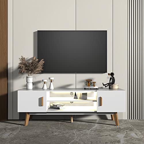 kalb | Lia weißes TV Lowboard mit integrierter LED Beleuchtung im Skandi Look 150cm von kalb Material für Möbel