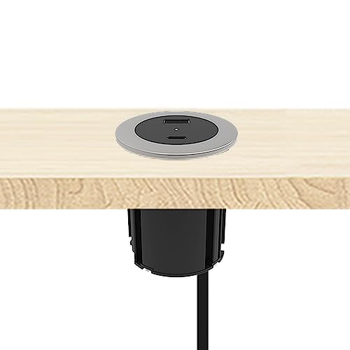 kalb USB-C Einbausteckdose HUB Tischsteckdose rund für Arbeitsplatte Wand und Möbel mit EU-Schutzkontakt-Stecker 5VDC max. 45W von kalb Material für Möbel